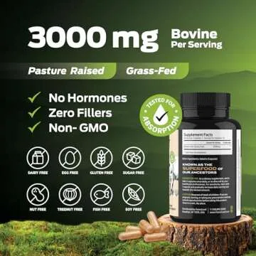 ForestLeaf Grass Fed Beef Liver Capsules, 3000mg Per Serving, Supports Full Immunity & Body Wellnes, Cleansing, Digestion, Natural Iron, Vitamin A and B12, Freeze Dried Beef Liver Supplement, 180 Caps