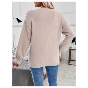 MakeMeChic Women's Bow Sweater Cute Y2K Long Sleeve Crew Neck Knitted Lightweight Fall Sweaters Khak...