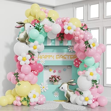 Enanal 164pcs Easter Balloon Garland Kit with Bunny Foil Balloons for Spring Celebrations