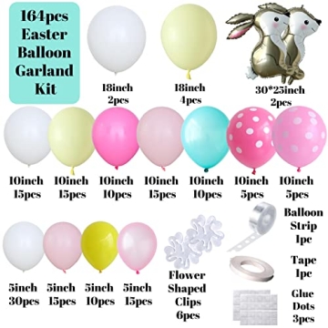 Enanal Easter Balloon Garland 164pcs with Bunny Foil Balloon