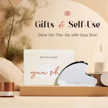 Rena Chris Gua Sha Facial Tools, Stainless Steel Guasha, Manual Massage Sticks for Jawline Sculpting and Puffiness Reducing, Facial Massage Tool, Skin-Care Tool (Silver)