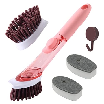 Cenbee Soap Dispensing Dish Brush - No Leak Soap Scrubber for Kitchen Cleaning