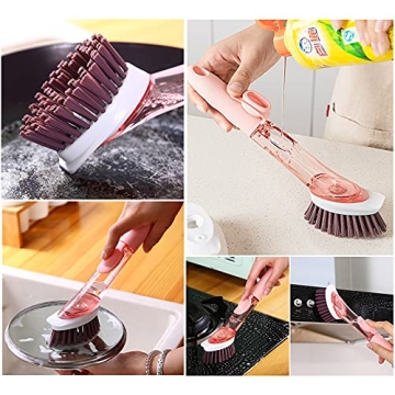 Cenbee Soap Dispensing Dish Brush with 4 Replaceable Heads