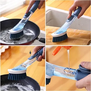 Cenbee Soap Dispensing Dish Brush with 4 Replaceable Heads