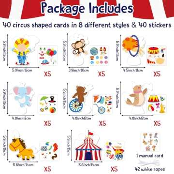 3sscha 40 Packs Circus Carnival Craft Kit for Kids - Make Your Own Circus Card Bulk Set DIY Self-Adh...