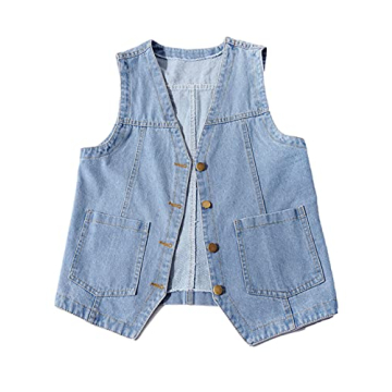 Peaceglad Women's Casual Jean Vest - V Neck Open Front Denim Jacket with Pockets