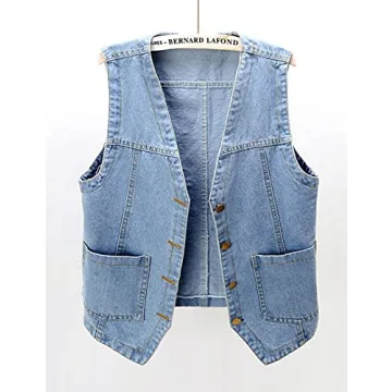 Stylish Peaceglad Womens Casual Jean Vest with Pockets