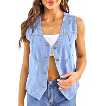 Stylish Peaceglad Womens Casual Jean Vest with Pockets