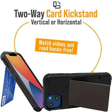 Scooch® for iPhone 13 Case with Card Holder, Wingmate Wallet Case with Hidden Card Slot and RFID Protection for up to 4 Cards, 10-Foot Drop Protection, Black