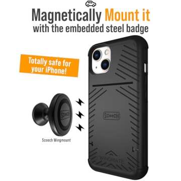 Scooch® for iPhone 13 Case with Card Holder, Wingmate Wallet Case with Hidden Card Slot and RFID Protection for up to 4 Cards, 10-Foot Drop Protection, Black