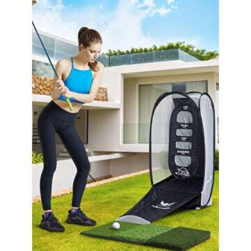 Golf Net Backyard Home Indoor Practice Hitting Chipping 2 Target and Ball Swing Kids Training Aids