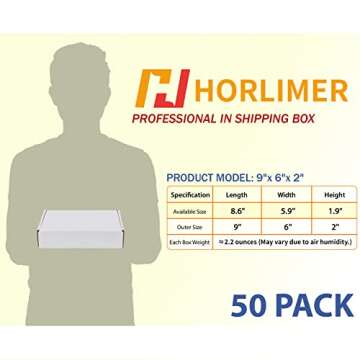 High-Quality HORLIMER 9x6x2 inches Shipping Boxes Set of 50 for Reliable Shipping Solutions