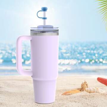 6Pcs Straw Covers Cap for 40-20 Oz Stanley Tumbler with Handle, 0.4in 10mm Soft Silicone Straw Toppers Protector Lid for Stanley Cup Accessories, Dust-proof and Leak-proof (6 Straw Covers + 2 straw)