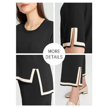 SuperPrity Sweater Pants Set for Women Crew Neck Short Sleeve Knit 2 Piece Outfits High Waist Lounge Sets-L,Black