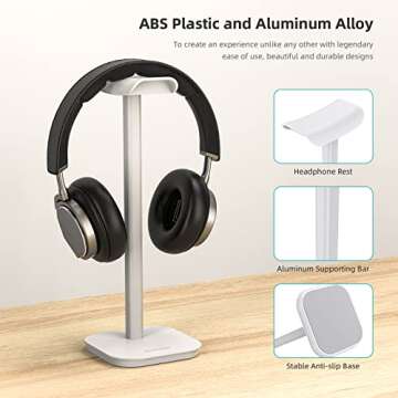 MANMUVIMO Headphone Stand, Desktop Headset Holder Heavy Base Desk Earphone Stand Aluminum Gaming Hea...