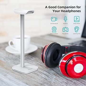 MANMUVIMO Headphone Stand, Desktop Headset Holder Heavy Base Desk Earphone Stand Aluminum Gaming Headset Hanger Rack Compatible with AirPods Max, AirPods Pro, Sony, Beats, Bose, Razer (White)