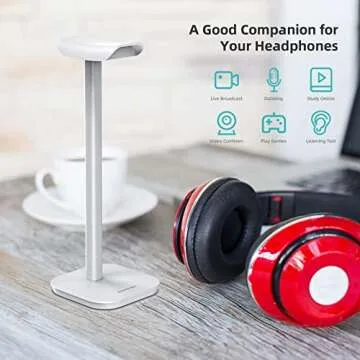 MANMUVIMO Headphone Stand, Desktop Headset Holder Heavy Base Desk Earphone Stand Aluminum Gaming Headset Hanger Rack Compatible with AirPods Max, AirPods Pro, Sony, Beats, Bose, Razer (White)