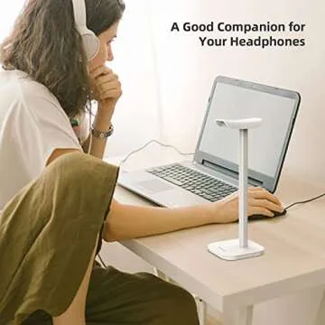 MANMUVIMO Headphone Stand, Desktop Headset Holder Heavy Base Desk Earphone Stand Aluminum Gaming Headset Hanger Rack Compatible with AirPods Max, AirPods Pro, Sony, Beats, Bose, Razer (White)