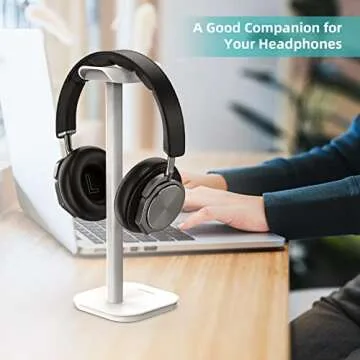 MANMUVIMO Headphone Stand, Desktop Headset Holder Heavy Base Desk Earphone Stand Aluminum Gaming Headset Hanger Rack Compatible with AirPods Max, AirPods Pro, Sony, Beats, Bose, Razer (White)