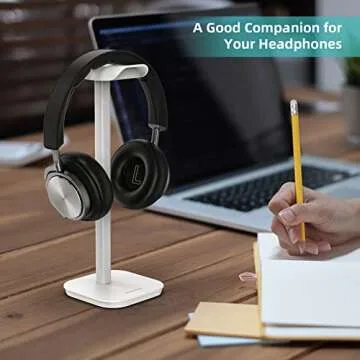 MANMUVIMO Headphone Stand, Desktop Headset Holder Heavy Base Desk Earphone Stand Aluminum Gaming Headset Hanger Rack Compatible with AirPods Max, AirPods Pro, Sony, Beats, Bose, Razer (White)