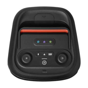 JBL PartyBox Club 120 - Portable Party Speaker with Foldable Handle, Powerful JBL Pro Sound, Futuristic lightshow, Up to 12 Hours of Play time, Splash Proof, Dual Mic & Guitar Inputs (Black)