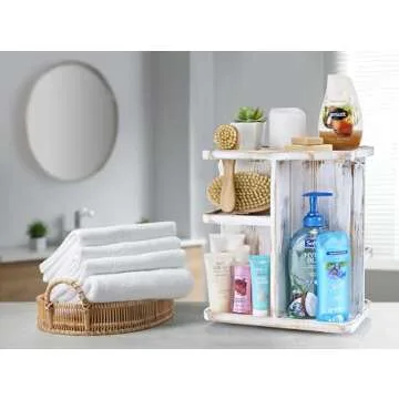 Sorbus 360° Makeup Organizer - Grey Rustic Wood Storage Carousel for Cosmetics, Make Up, Skin Care Organizer - Rotating Makeup Organizer for Vanity, Bathroom Storage, Bedroom, Kitchen, Desk, Dorm