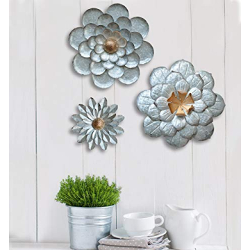 GIFTME 5 Galvanized Flower Wall Decor Set - Unique Art Pieces