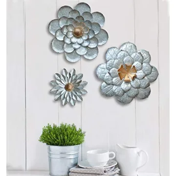 GIFTME 5 Galvanized Flower Wall Decor Set - Unique Art Pieces