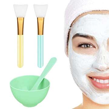 Face Mask Mixing Bowl Set, YBLNTEK 4 in 1 Face Mask Applicator Brush and Bowl Face Mask Kit with Brush DIY Facial Mask Bowl Stick Spatula Silicone Face Mask Brush