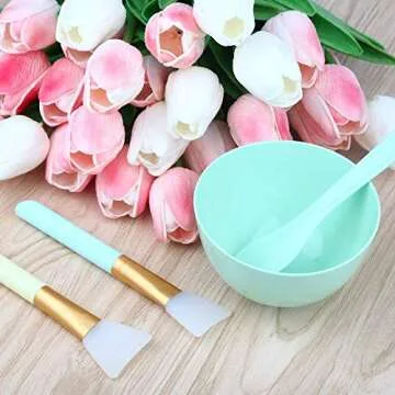 Face Mask Mixing Bowl Set, YBLNTEK 4 in 1 Face Mask Applicator Brush and Bowl Face Mask Kit with Brush DIY Facial Mask Bowl Stick Spatula Silicone Face Mask Brush