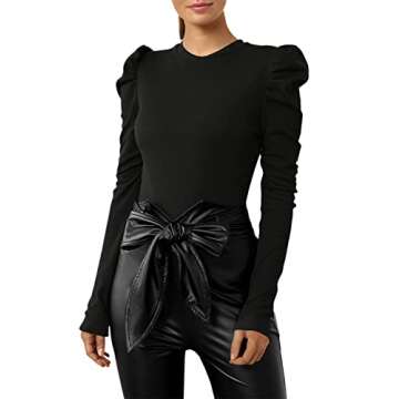 Floerns Women's Solid Puff Sleeve Crew Neck Casual T Shirt Top Aa Black XS