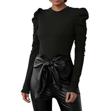 Floerns Women's Solid Puff Sleeve Crew Neck Casual T Shirt Top Aa Black XS