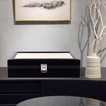 Siveit 8 Slot Sunglass Organizer Leather Eyeglasses Collector Eyewear Display Case Storage Box, Black