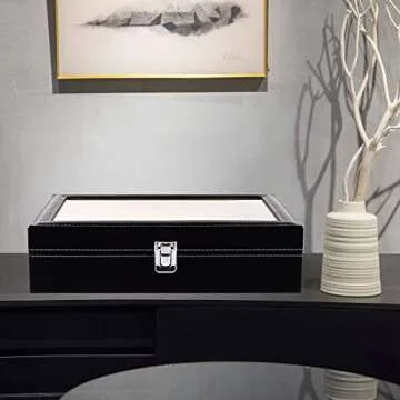 Siveit 8 Slot Sunglass Organizer Leather Eyeglasses Collector Eyewear Display Case Storage Box, Black