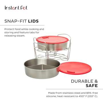 Instant Pot Official 8-Piece Cook/Bake Set, Versatile and Durable, Compatible with 6-Quart and 8-Quart Cookers, Red, Excellent for Cooking, Baking, Storing, and Reheating, BPA-Free and Heat Resistant
