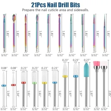 Depvko 21pcs Nail Drill Bits Set for Manicure Pedicure