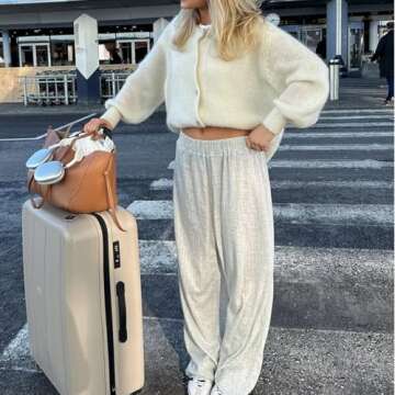 Women Button up Sweaters Solid Color Knit Cardigans Lightweight Casual Fall Knitwear Streetwear (White, L)