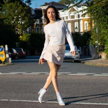 Rollda Rhinestone Boots for Women Glitter Ankle Boots Pointed Toe Block Chunky Heel Boots Sparkly Booties Silver Size 8