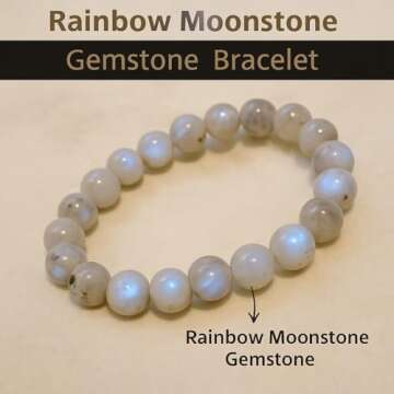 Natural Moonstone Gemstone Bead Bracelet – Healing Crystal Bracelet for Women, Men, Teens – 8mm ...