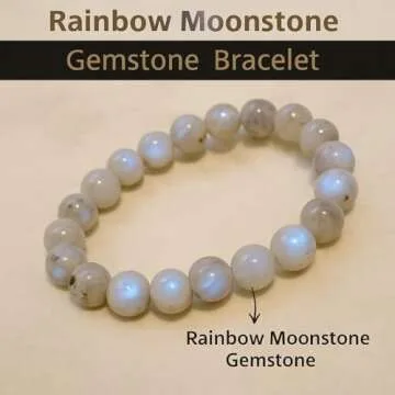 Natural Moonstone Gemstone Bead Bracelet – Healing Crystal Bracelet for Women, Men, Teens – 8mm ...