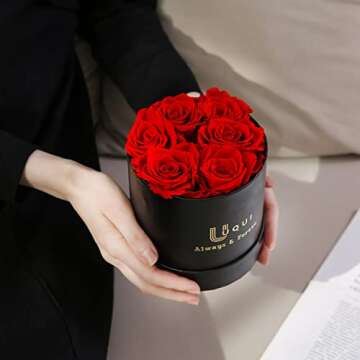 U UQUI Rose Flowers for Mothers Day, Forever Preserved Rose in A Box with Necklace, Real Fresh Etern...