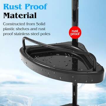EliteCart Rust Proof Shower Caddy Corner Tension Pole – Adjustable Height (32-120 inch), 4 Tier Shelf Bathtub Organizers and Storage – Includes Towel Rack, Tooth Brush Holder and Suction Cups (Black)
