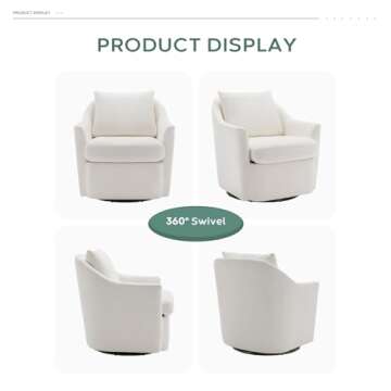 Swivel Barrel Chair, 30'' Wide Upholstered Velvet Arm Chair Accent Chair with Back Pillow, Modern Living Room Chair Sofa Chair for Bedroom, Corner, Reading Nook-Beige