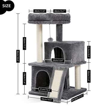 PAWZ Road 34 Inches Cat Tree Multilevel Cat Tower with Double Condos, Spacious Perch, Fully Wrapped ...