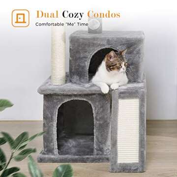 PAWZ Road 34 Inch Cat Tree with Double Condos and Perch
