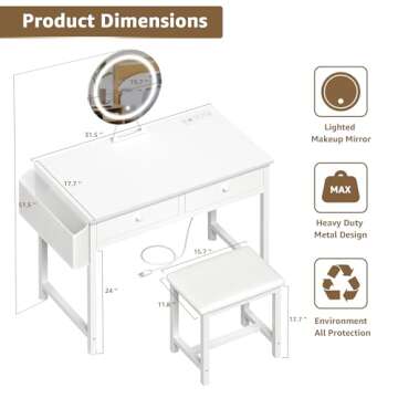 KAI-ROAD LED Makeup Vanity Desk with Storage and Lights