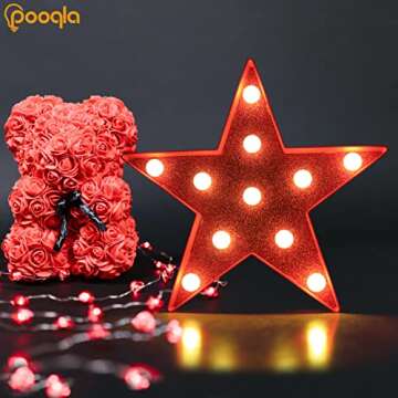 Pooqla Star Marquee Lights, Glitter LED Marquee Star, Red Light Up Star, Lighted Shiny Star Battery ...