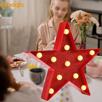 Pooqla Star Marquee Lights, Glitter LED Marquee Star, Red Light Up Star, Lighted Shiny Star Battery Powered for Night Light Birthday Party Wedding Girls Gifts Bar Theater Christmas Decoration, Red