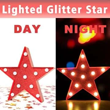Pooqla Star Marquee Lights, Glitter LED Marquee Star, Red Light Up Star, Lighted Shiny Star Battery Powered for Night Light Birthday Party Wedding Girls Gifts Bar Theater Christmas Decoration, Red