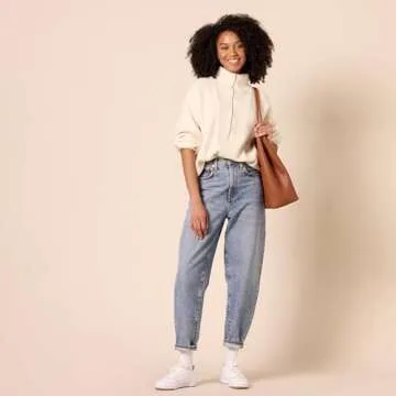 Amazon Essentials Women's Sweaters, Dressy Casual, Mid Gauge Stretch, Half Zip, Polo Collar, Beige, Medium